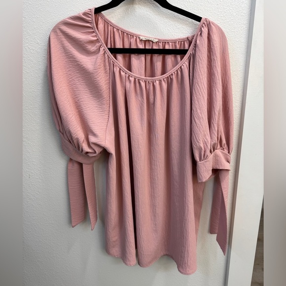 ODDY Tops - Oddi Pink Puff Sleeve Blouse with Tie Detail | Size L